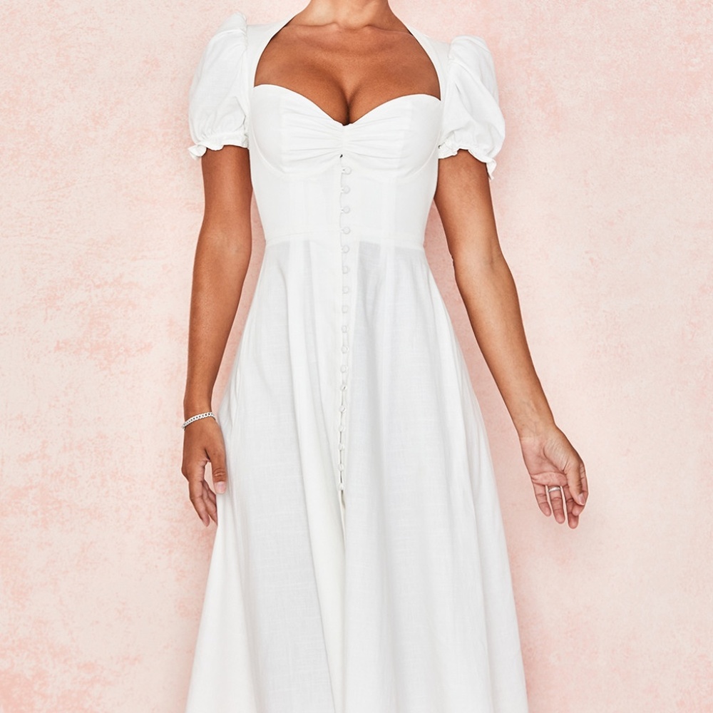 WHITE MIDI DRESS/ WHITE WIGGLE DRESS/ HOUSE OF CB